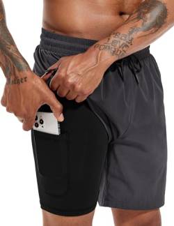 Atforna Badehose Herren mit Kompression Lang Badeshorts mit Innenhose Schnelltrocknend Swimming Shorts 3 Tasche Badehosen Herren Ohne Netz Dunkel Grau S von Atforna