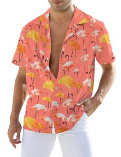 Atforna Hawaii Hemd Männer Festival Hemd Herren Kurzarm Freizeithemden Party Kostüm Sommerhemd Unisex Hawaiihemd Beach Shirt Rosa Flamingos XXL von Atforna