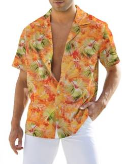 Atforna Hawaii Hemd Männer Festival Hemd Herren Kurzarm Freizeithemden Party Outfit Sommerhemd Unisex Hawaiihemd Beach Shirt Hellorange Palmwedel XXL von Atforna