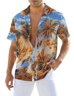 Atforna Hawaii Hemd Männer Freizeithemden Herren Kurzarm Sommer Festival Kostüm Hawaiihemd Strand Party Hemden 80er Jahre Outfit Blau Kokospalme XL von Atforna