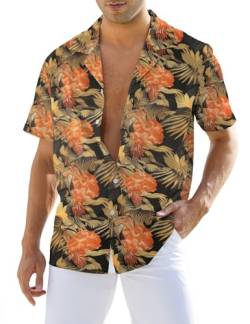 Atforna Hawaii Hemd Männer Freizeithemden Herren Kurzarm Sommerhemd Festival Kostüm Aloha Shirt Hawaiihemd Strand Party Hemden 80er Jahre Outfit Schwarz Floral XL von Atforna