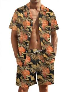 Atforna Hawaii Hemd Männer Freizeithemden Herren Urlaub Hemd Set Festival Kostüm Hawaiihemd Party Shirt und Shorts Strand Kurzarm Hemden 90er Jahre Outfit Schwarz Floral XL von Atforna