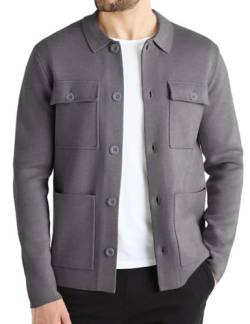 Atforna Strickjacke Herren mit Knöpfe Cardigan Sweater Regular Fit Button Down Gestrickt Jacke Taschen Langarm Winterjack Weiche Trachtenjacke Dunkelgrau S von Atforna