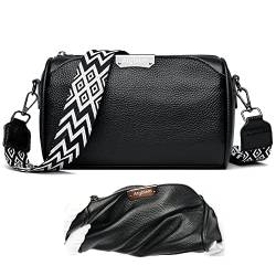 Atgbiem Leder Crossbody Bag Damen Moderne Taschen mit breitem Schultergurt Umhängetasche Kleine Schwarze Mode-Multi-Pocket-Tasche mit austauschbaren Schultergurten von Atgbiem