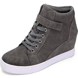 Athlefit Damen-Sneaker mit Schnürung, Keilabsatz, modische Sneakers, Knöchel-Stiefeletten, Grau (grau), 37.5 EU von Athlefit