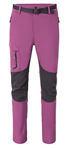 Athrock Damen Wanderhose, Skihose Winter Outdoorhose Wasserdicht Softshellhose Winddicht Gefüttert Snowboardhose Warme Trekkinghose Magenta - L von Athrock