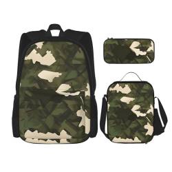 AthuAh Armee-Rucksack mit Camouflage-Motiv, für Mädchen und Jungen, mit Lunchtasche und Federmäppchen, 3-teiliges Set für Wandern, Schule, Ausflug, Schwarz , Einheitsgröße von AthuAh