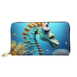 AthuAh Blaue Seepferdchen-Frauen-Geldbörse, Reisebrieftasche & große Kapazität, lange Geldbörse, Reißverschluss-Geldbörse, 19 × 10,5 cm, Schwarz , Einheitsgröße von AthuAh