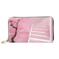 AthuAh Cherry Blossom White Staircasewomen'S Long Wallet, Travel Wallet & Large Capacity Long Wallet, Zipper Wallet, 19 × 10.5 Cm, Schwarz , Einheitsgröße von AthuAh