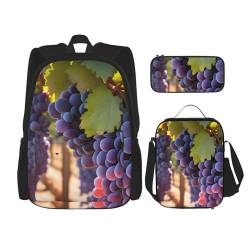 AthuAh Desert Grapes Rucksack und Mädchen Jungen Rucksack mit Lunchtasche und Federmäppchen, 3-teiliges Set für Wandern, Schule, Ausflug, Schwarz , Einheitsgröße von AthuAh