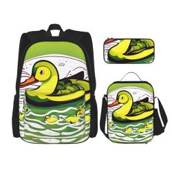 AthuAh Duck Flock Game Rucksack & Mädchen Jungen Rucksack mit Lunchtasche und Federmäppchen, 3-teiliges Set für Wandern, Schule, Ausflug, Schwarz , Einheitsgröße von AthuAh