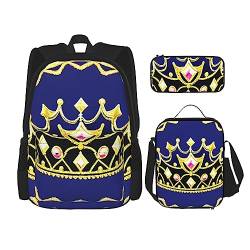 AthuAh Fantasy Tiara Rucksack & Mädchen Jungen Rucksack mit Lunchtasche und Federmäppchen, 3-teiliges Set für Wandern, Schule, Ausflug, Schwarz , Einheitsgröße von AthuAh