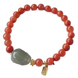 AthuAh Feng Shui-Armband, Feng Shui Pixiu Armband SouthHetian Jade Amulett Glücksdrache Armband 6 mm for Frauen Mädchen Vintage Glück Amulett Freundschaftsarmbänder (Color : Red) von AthuAh