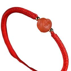 AthuAh Feng Shui-Armband, Glücksbringer for Frauen, natürliches südrotes Achat-Armband, lachendes Buddha-Armband, rote Kordel, verstellbares Armband, Jahr des Tigers, rotes Amulett (Color : Buddha) von AthuAh
