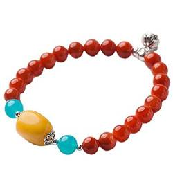 AthuAh Feng Shui-Armband, Rotes Achat-Kristall-Armband, S925-Sterlingsilber, Armband for Damen, Amazonit, runde Perlen, Reiki-Kristall, Chakra, lockt Geld und Glück an von AthuAh