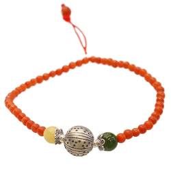 AthuAh Feng Shui-Armband, Rotes Achat-Perlenarmband, Sterlingsilber, Charms-Armband for Frauen und Mädchen, Chakra-Quarzkristall-Armband, Reichtumsamulett, bringt Glück, Krabbe (Color : Silver Bead) von AthuAh