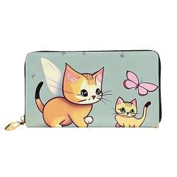 AthuAh Kätzchen-Schmetterlinge-Frauen-lange Brieftasche, Reisebrieftasche & große Kapazität, lange Geldbörse, Reißverschluss-Geldbörse, 19 × 10,5 cm, Schwarz , Einheitsgröße von AthuAh