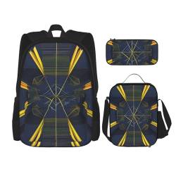AthuAh Mehrdimensionaler Rucksack für Mädchen und Jungen, mit Lunchtasche und Federmäppchen, 3-teiliges Set für Wandern, Schule, Ausflug, Schwarz , Einheitsgröße von AthuAh
