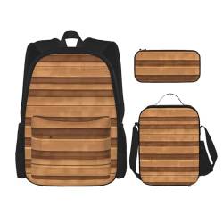 AthuAh Rucksack mit Holztextur, für Mädchen und Jungen, mit Lunchtasche und Federmäppchen, 3-teiliges Set für Wandern, Schule, Ausflug, Schwarz , Einheitsgröße von AthuAh