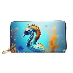 AthuAh Seeboden-Korallen-Seepferdchen-Frauen-lange Brieftasche, Reisebrieftasche & große Kapazität, lange Geldbörse, Reißverschluss-Geldbörse, 19 × 10,5 cm, Schwarz , Einheitsgröße von AthuAh