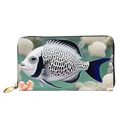 AthuAh Weiße tropische Fischfrauen lange Brieftasche, Reisebrieftasche & große Kapazität, lange Geldbörse, Reißverschluss-Geldbörse, 19 × 10,5 cm, Schwarz , Einheitsgröße von AthuAh