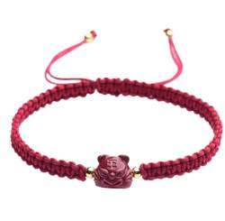 Feng Shui-Armband, 2 Stück rote Schnur-Armband, Zinnober-Talisman-Armband, 2023 Jahr des Kaninchens, viel Glück, natürliches Edelstein-Armband, rotes Armband for Schutz, verstellbar (Color : Brown) von AthuAh