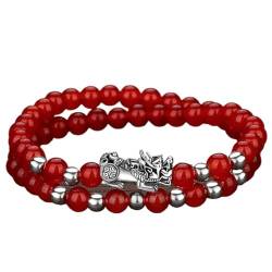 Feng Shui-Armband, Amulett Pixiu S999 Rosenblüten-Armband, natürliche Achate, Granat, rote schwarze Kristalle, Perlen, ausgleichendes Armband, Talisman for Wohlstand, Geld, viel Glück, 7 (Color : 10 von AthuAh