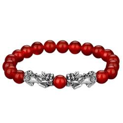 Feng Shui-Armband, Amulett Pixiu S999 Rosenblüten-Armband, natürliche Achate, Granat, rote schwarze Kristalle, Perlen, ausgleichendes Armband, Talisman for Wohlstand, Geld, viel Glück, 7 (Color : 18 von AthuAh