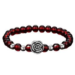 Feng Shui-Armband, Amulett Pixiu S999 Rosenblüten-Armband, natürliche Achate, Granat, rote schwarze Kristalle, Perlen, ausgleichendes Armband, Talisman for Wohlstand, Geld, viel Glück, 7 (Color : 6) von AthuAh