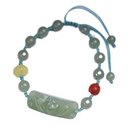 Feng Shui-Armband, Hetian Jade Amber South Multi-Gem verstellbares grünes Armband Lotus Glücksbringer 8 mm Perlen Makramee-Armband for Ruhe Meditation Yoge (Color : Green) von AthuAh