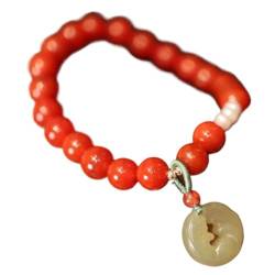 Feng Shui-Armband, Jade Amulett Fuchs Anhänger Armband 8mm Kristall dehnbare Perlen Armband Glück Amulett Reiki Kristall Chakra Steine ​​Armband Frauen (Color : Jade) von AthuAh