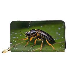 Insects On Leaves Damen Lange Geldbörse & Reißverschluss Geldbörse Multi-Karten-Organizer 7,48 x 4,13 Zoll (ca. 19 x 10,5 cm), Schwarz , Einheitsgröße von AthuAh