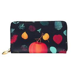 Pumpkin Flowers Damen Lange Geldbörse & Reißverschluss Geldbörse Multi-Karten-Organizer 7,48 x 4,13 Zoll (ca. 19 x 10,5 cm), Schwarz , Einheitsgröße von AthuAh