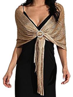Atigy Schals für Damen Festlich Glitzer Metallic Schals Tücher mit Fransen Partei Hochzeitsschal für Abendkleid (Gold) von Atigy