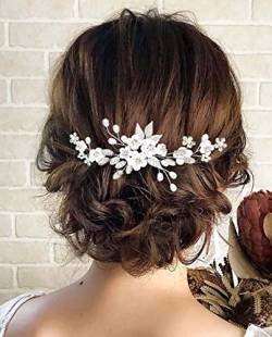 Vakkery Blumen-Haarnadeln für Hochzeit, silberfarbene Kristall-Haarspangen, Braut-Haarteile, Strass, Braut-Haarschmuck für Frauen und Mädchen (3 Stück) von Atigy