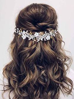 Vakkery Braut Hochzeit Haar Reben Silber Perle Kopfbedeckung Stirnband Kristall Braut Haarschmuck für Frauen und Mädchen von Atigy
