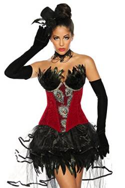 Atixo Burlesque sexy Corsage mit Federn bestzt inkl. Langen schwarzen Satin-Handschuhen (S, rot) von Atixo