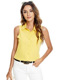 Atnlewhi Damen Ärmellos Knöpfen Hemden Bluse Basic Kragen Arbeit Büro Stretch Formelle Casual Blusen - Gelb - XL von Atnlewhi