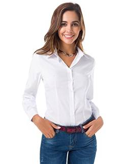 Atnlewhi Damen Bluse Hemd Basic Kent-Kragen Langarm Stretch Leisure Formelle Casual Business Arbeit Elegant Hemden (as3, Alpha, l, Regular, Regular, Weiß) von Atnlewhi