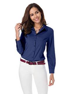 Atnlewhi Damen Bluse Hemd Basic Kent-Kragen Langarm Stretch Leisure Formelle Casual Business Arbeit Elegant Hemden (as3, Alpha, m, Regular, Regular, Dunkelblau) von Atnlewhi