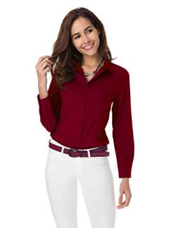 Atnlewhi Damen Bluse Hemd Basic Kent-Kragen Langarm Stretch Leisure Formelle Casual Business Arbeit Elegant Hemden (as3, Alpha, m, Regular, Regular, Rotwein) von Atnlewhi