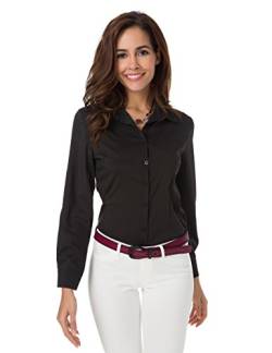 Atnlewhi Damen Bluse Hemd Basic Kent-Kragen Langarm Stretch Leisure Formelle Casual Business Arbeit Elegant Hemden (as3, Alpha, m, Regular, Regular, Schwarz) von Atnlewhi