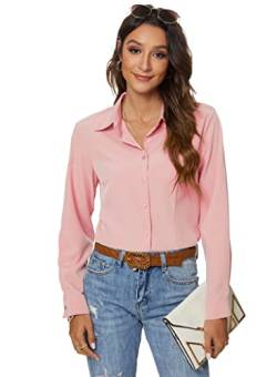 Atnlewhi Damen Bluse Hemd Basic Kent-Kragen Langarm Stretch Leisure Formelle Casual Business Arbeit Elegant Hemden - Rosa - L von Atnlewhi