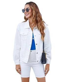 Atnlewhi Damen Jeansjacke Einfarbig Langarm Denim Jacke Casual Cropped Trucker Jean Mäntel mit Taschen - Weiß - L von Atnlewhi