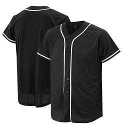 Baseball-Trikot für Männer und Frauen, Baseball-Shirts für individuelles Button-Up-Shirt, Hipster-Hip-Hop-Sportuniformen, Schwarz, XL von Atonmore