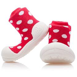 Attipas Polka Dots - ergonomische Baby Lauflernschuhe mit Baumwolle | Kinder Barfußschuhe, Hausschuhe | Weiche, rutschfeste Sohle (Rot, Numeric_22_Point_5) von Attipas