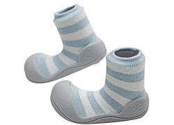 Attipas - ergonomische Baby Lauflernschuhe, atmungsaktive Kinder Hauschuhe ABS Socken Gummisohle Babyschuhe Antirutsch Bio Baumwolle Natural Herb (22.5, Hellblau) von Attipas