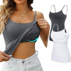 Attraco 2er Spaghetti Top Damen Unterhemd Spaghettiträger Tank Top mit Verstellbarer Strap Basic Cami Tank Top Grau/Weiß L von Attraco