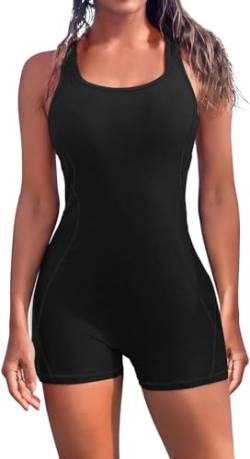 Attraco Badeanzüge für Damen Bauchweg Einteilige Badeanzug Sport Damen Bademode Push up One Piece Schwimmanzug Monokini Swimsuit Schwarz XL von Attraco