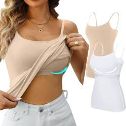 Attraco Baumwolle Top Regal BH Camisoles unterhemd Verstellbare Spaghetti Strap Tank Tops Scoop Neck Layer Cami Weiß/Nude M von Attraco